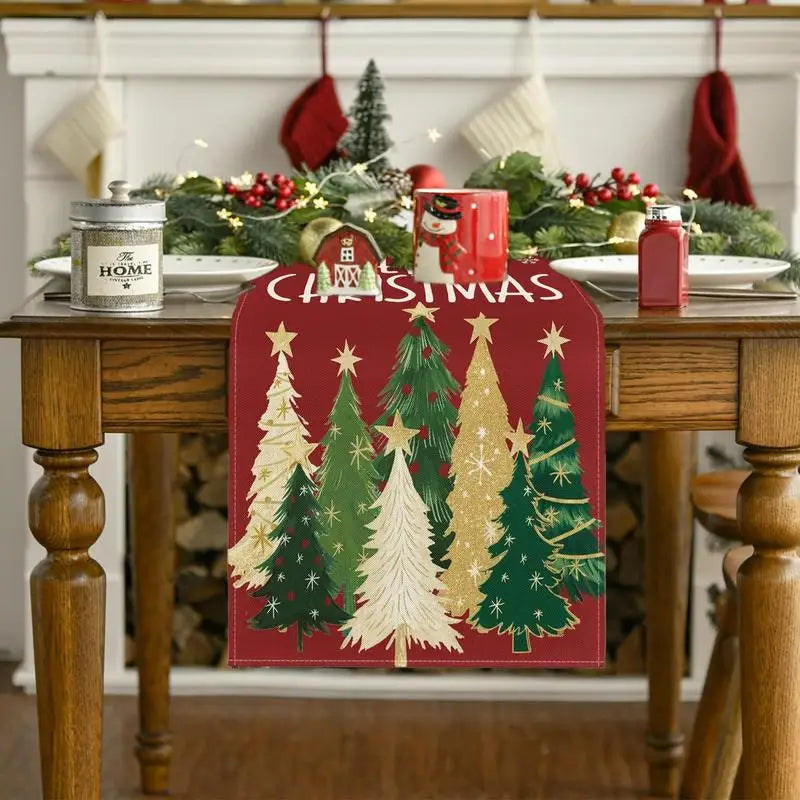 Christmas Table Cover Runner Holiday Tablecloth Linen Rectangular Farmhouse