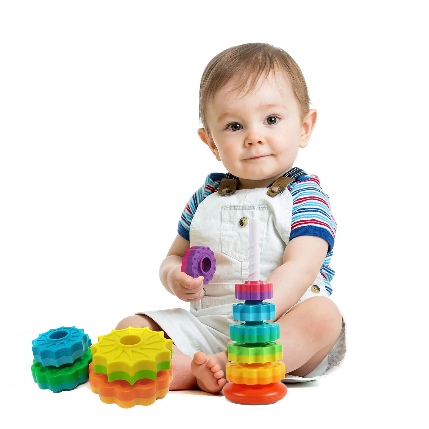 Rotating Rainbow Tower Stacking Puzzle Toys for Baby