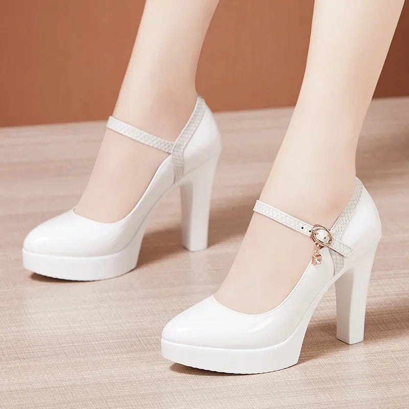 Patent Leather Shoes Women High Heels Mary Janes Platform Pumps