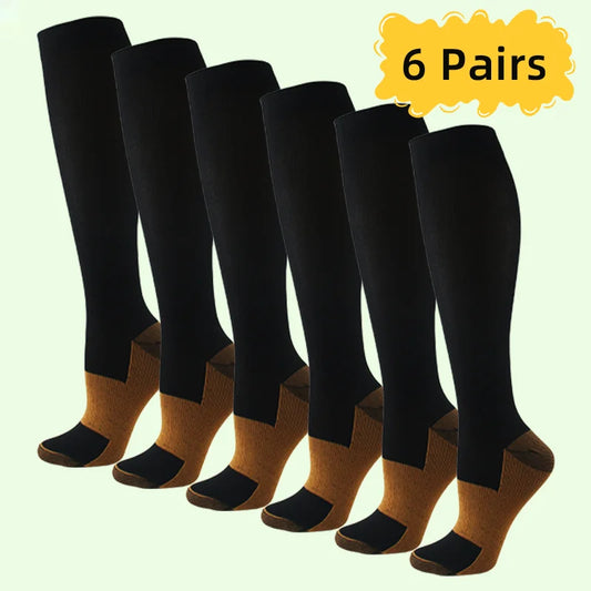 6 pairs copper fiber compression Unisex socks for running and traveling nurses and pregnant women mid-calf design
