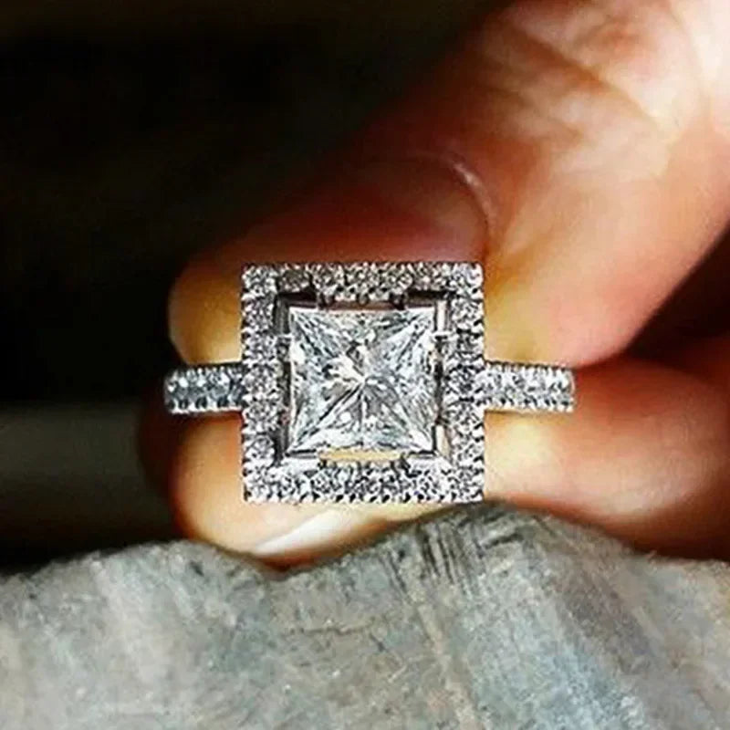 Women's Square Jewelry Ring Geometric Luxury Inlaid AAA Cubic Zirconia