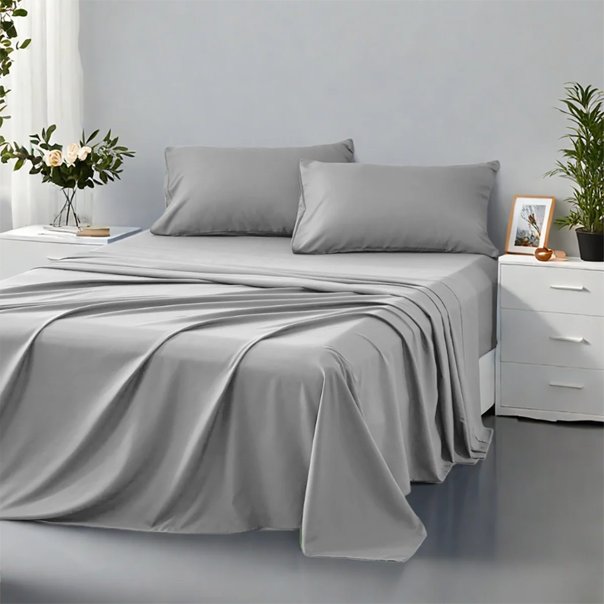 3/4Pcs Soft all seasons bedding set,1 fitted sheet, 1 flat sheet, 1/ 2 pillowcases