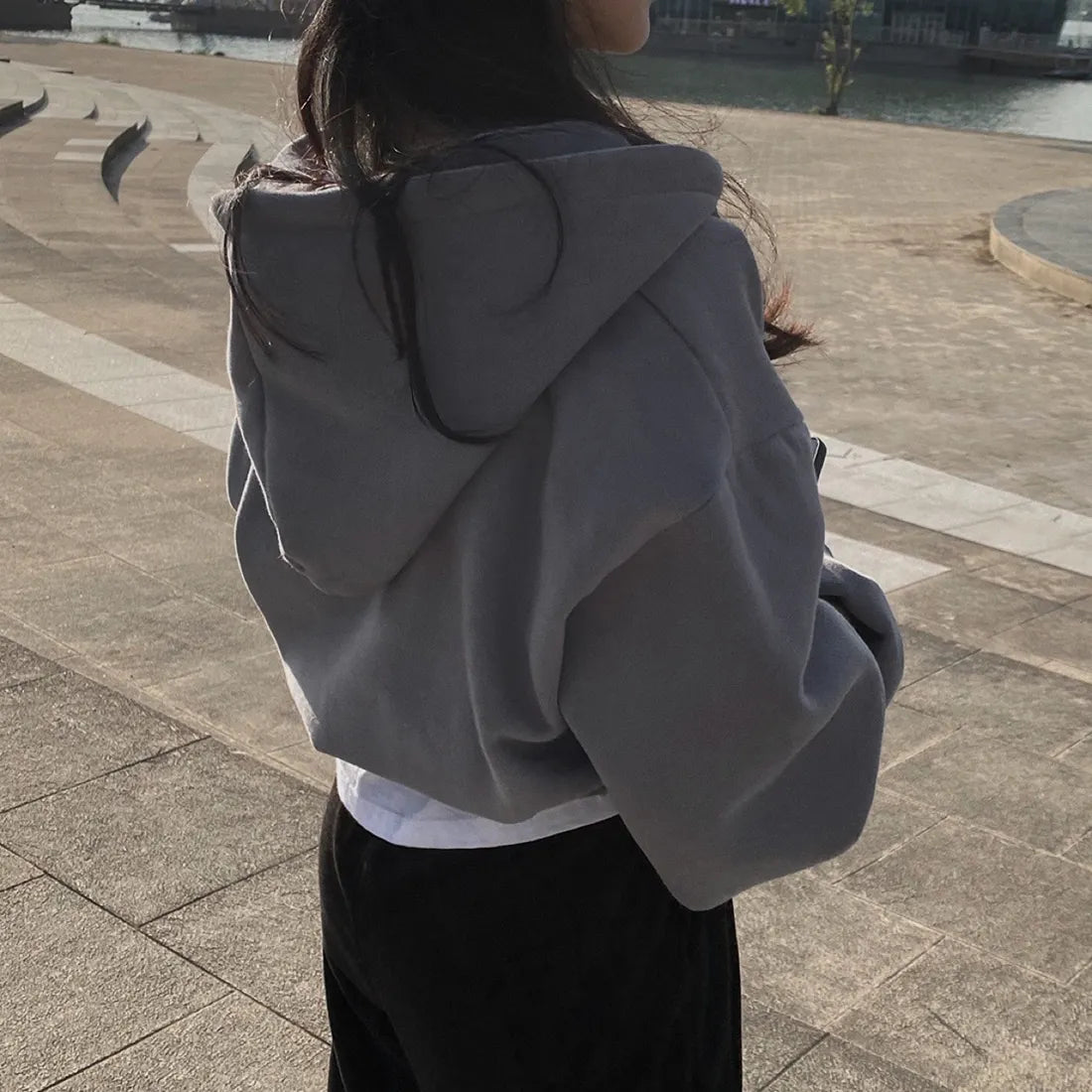 Women Casual Hood Sweatshirt Zip Up Long Sleeve Oversized Loose Jackets