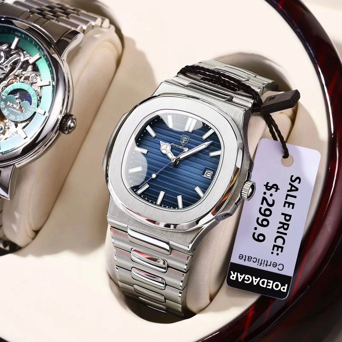 Luxury Men Watch Waterproof Clock Luminous Date Stainless Steel Square Quartz