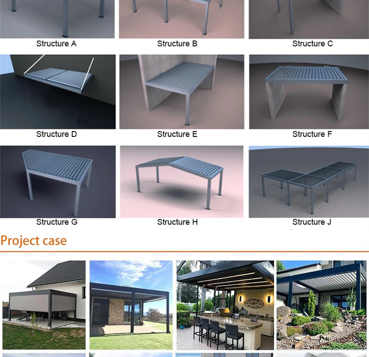 Aluminum pergola, rainproof, electrically adjustable gazebo, electric louvered awning, outdoor patio sunshade.