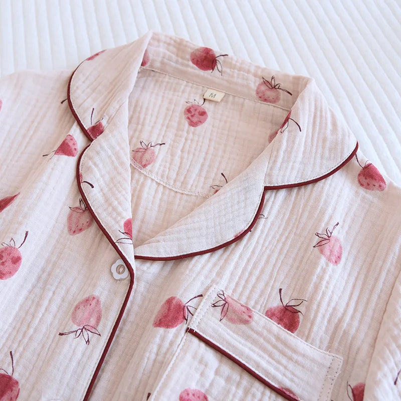 Summer pajamas short-sleeved shorts two-piece cotton crepe