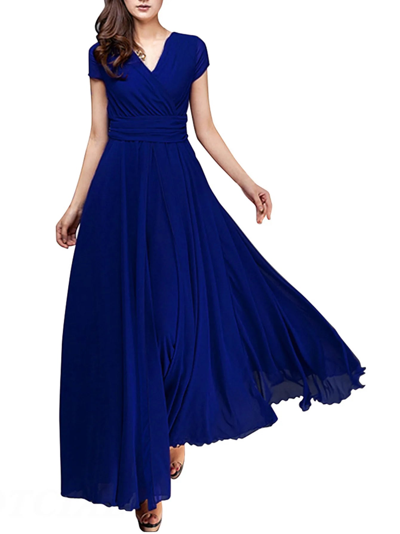 Women's Bohemian Maxi Long V-neck Sleeveless Dress