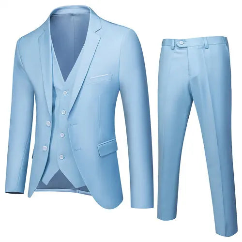Men's 3 Piece Suit, Jacket Vest Trousers, Slim Fit Blazer Waistcoat Pants