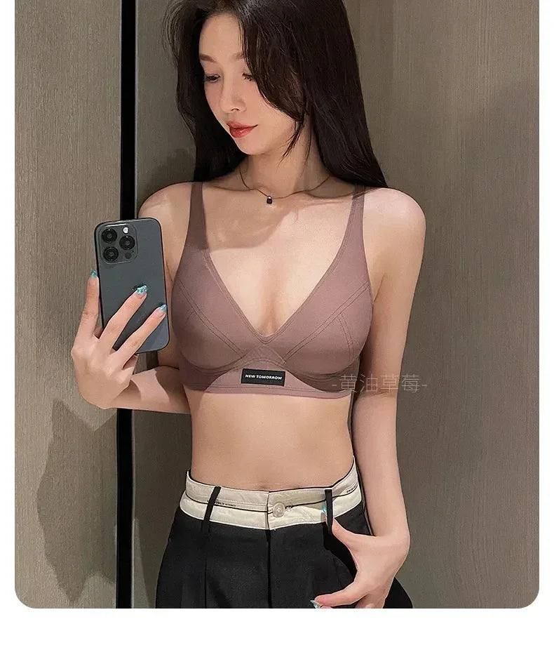 MOYISU Lingerie Women's Summer Traceless Small Bra Pull Together No Underwire Jelly Bar Soft Support Tuck Back Bra Cover