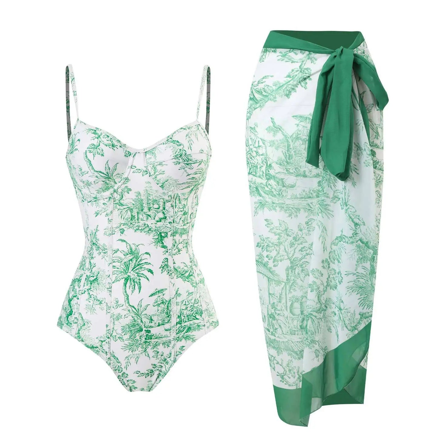 2-Piece Women Brazilian Floral Printed Ruffle Bikinis Strappy Bandage Swimwear