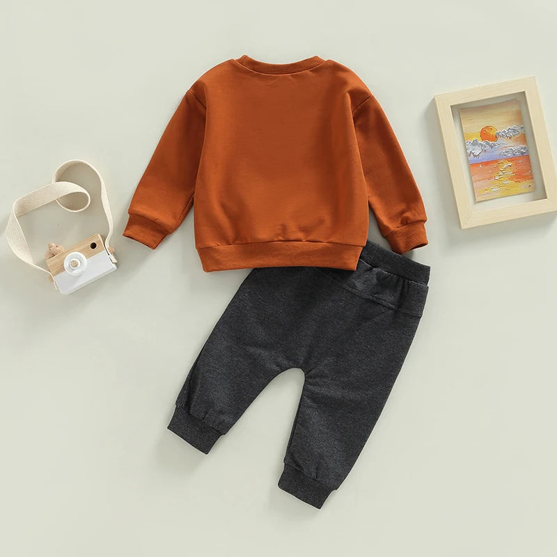 Boys Print Sweatshirts & Elastic Drawstring Pants 2pcs Set