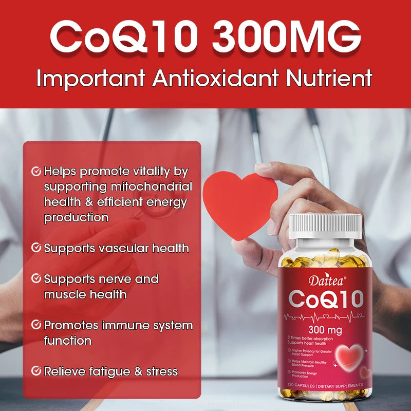 Coenzyme Q10 (CoQ10) Capsules, Supports Heart Health, Cellular Energy, Antioxidant & Blood Circulation, High Absorption