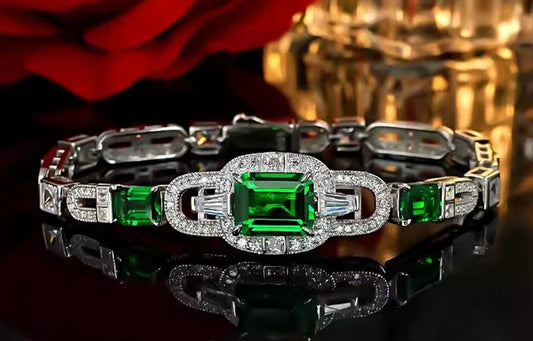 4CT Emerald High Carbon Diamond Gemstone Bracelets 925 Sterling Silver Fine Jewelry