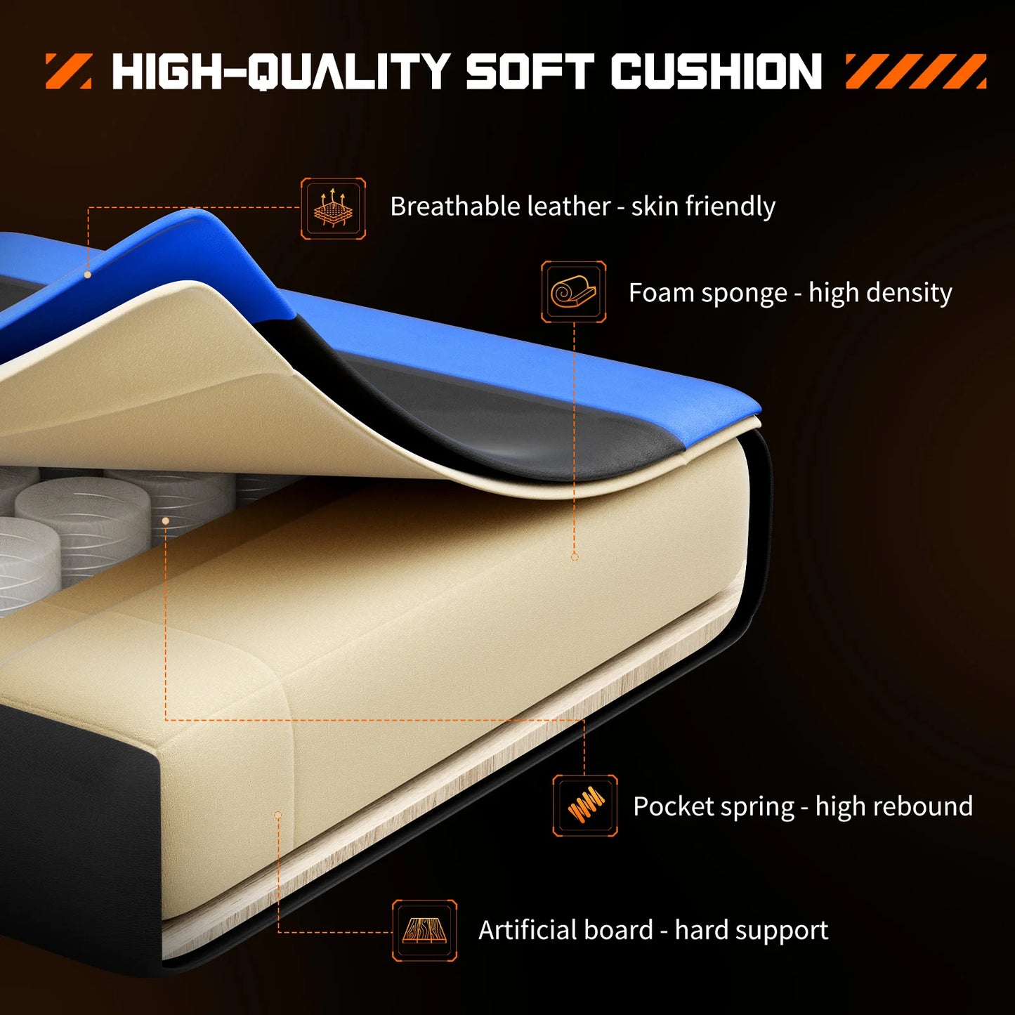 Ergonomic Racing Gaming Chair Adjustable Swivel PU Leather with Headrest and Lumbar Support