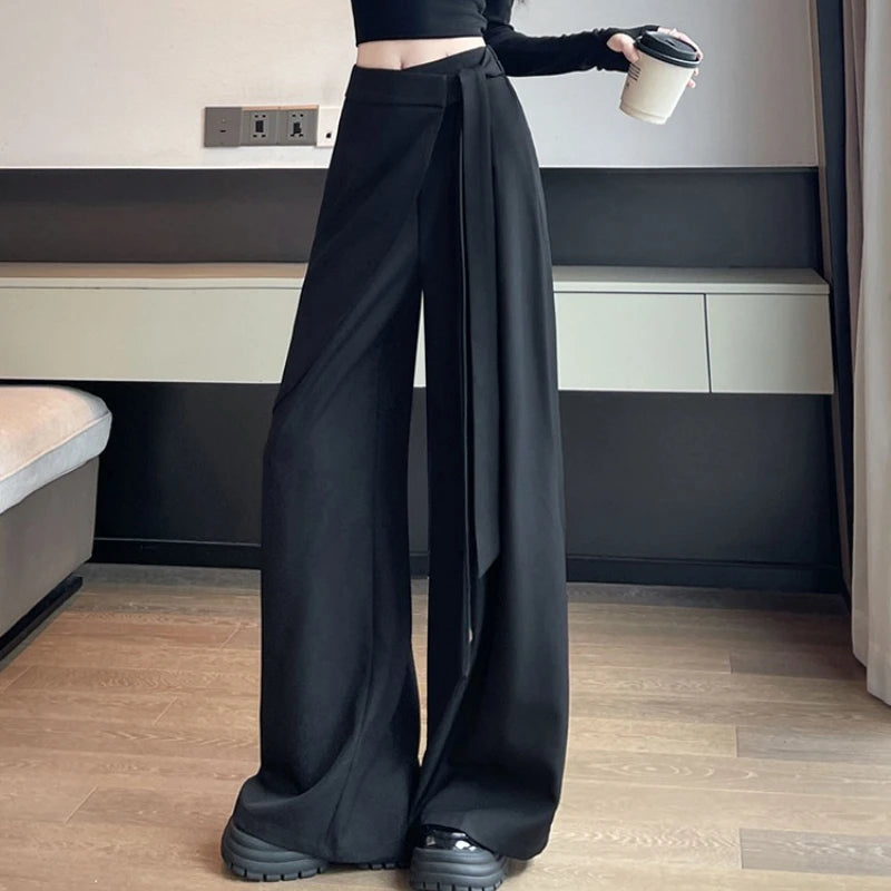 High Waist Autumn Elegant Irregular Wide Leg Pants for Women