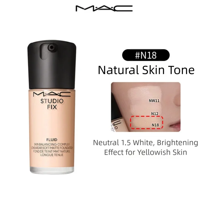 MAC Studio Fix Fluid 30ml - 24HR Matte Finish, Oil Control, Full Coverage Make Up Foundation (Shades: N12/NC12/NC15/N18)