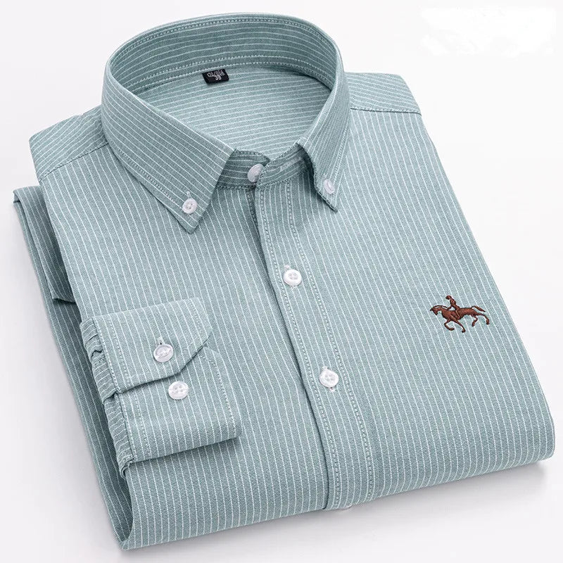 Men's Oxford Dress Shirts 100% Cotton Spring Long Sleeve Casual Business Formal