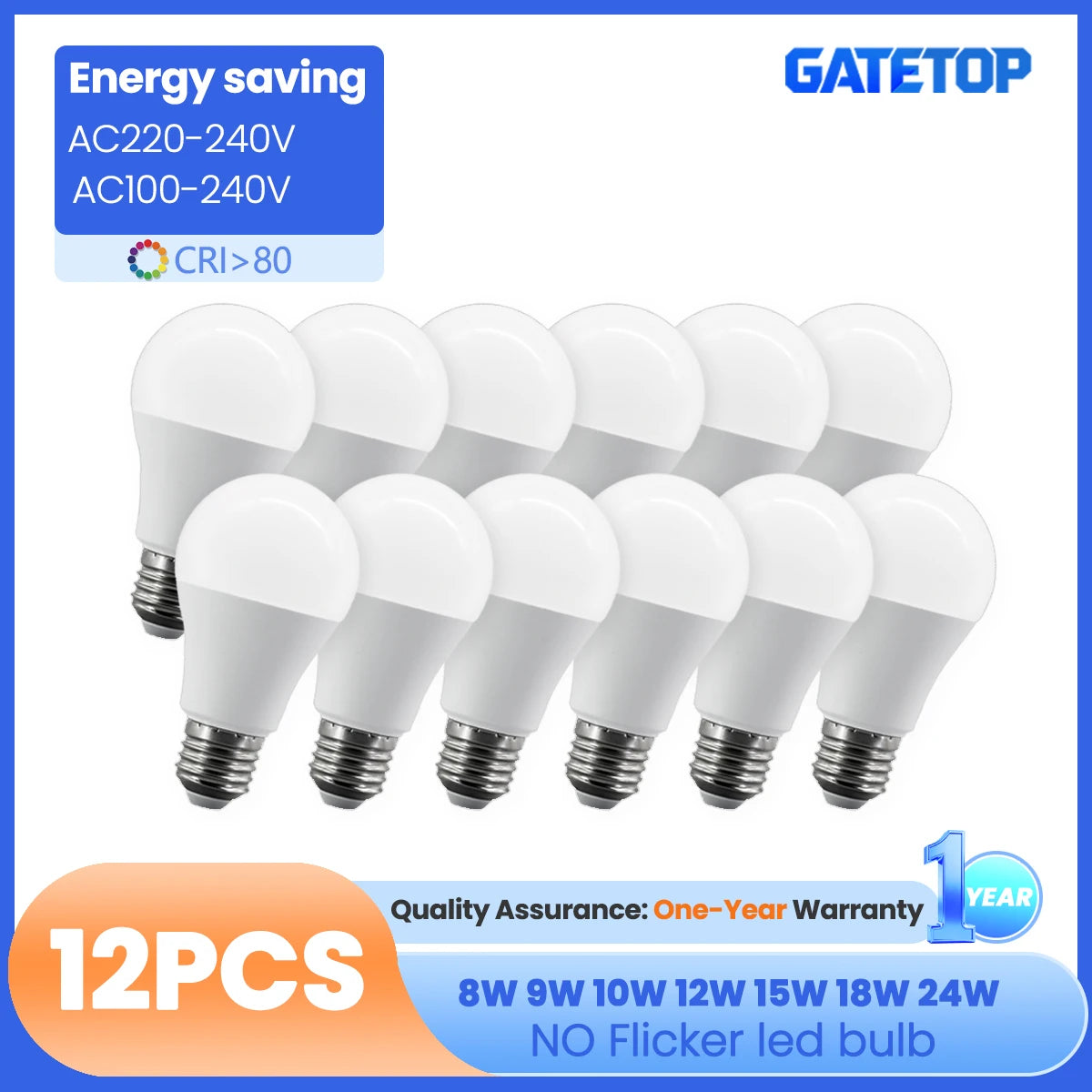 12PCS No Flicker 24W 20W 8W 9W 10W 12W 15W 18W E27 LED Bulb Lamps Light AC220V 110V Cool Lighting for Home Foyer Room Decor