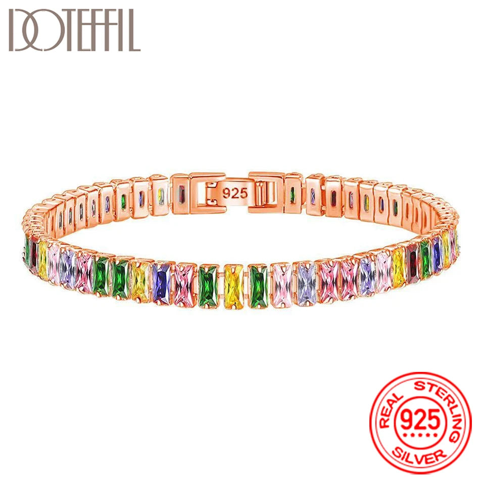 Women 925 Sterling Silver Tennis Bracelet Crystal Luxury Zirconia Wedding Charm Jewelry