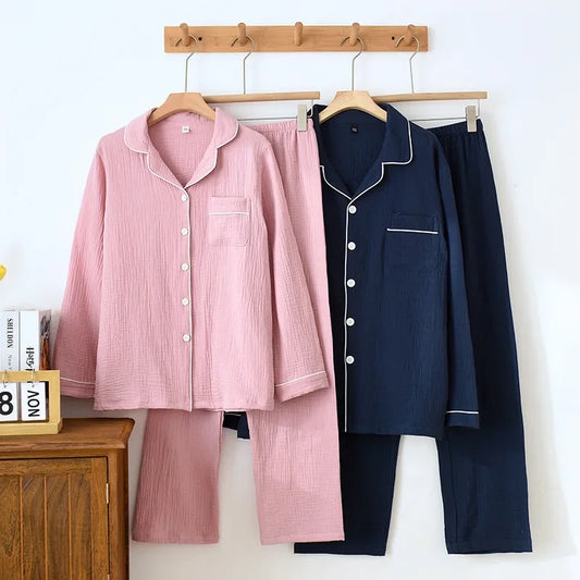 Couple Unisex Cotton yarn Pajama Sets Loungewear Nightwear Long Sleeve