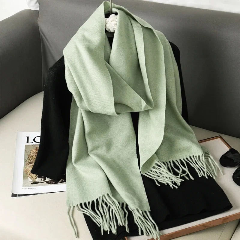 Color Solid Women Winter Scarf Warm Thicken Cashmere Shawl