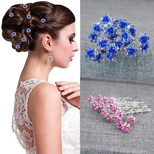 20PCS Rose Flower Rhinestone Hair Clips Crystal Hair Pins for Bridal Wedding Party Daily Hair Jewelry Accessories