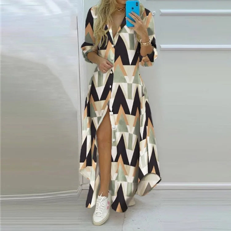 Women Vintage Long Casual Printed Dress Women