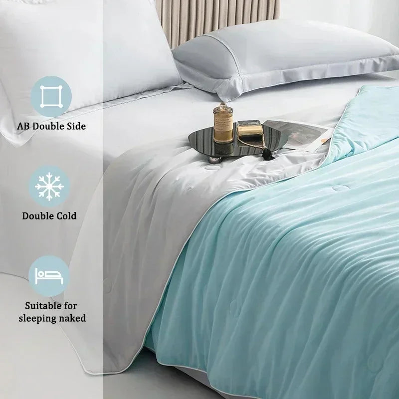 Bed Silky Air Condition Comforter Lightweight Cooled Summer Quilt with Double Side Cold & Cooling Fabric