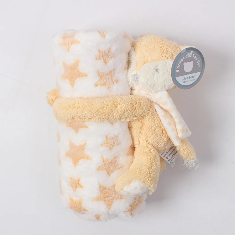 2pcs/set Stuffed Animal Plush Newborn Baby Flannel Blanket for Sleeping 75*100cm