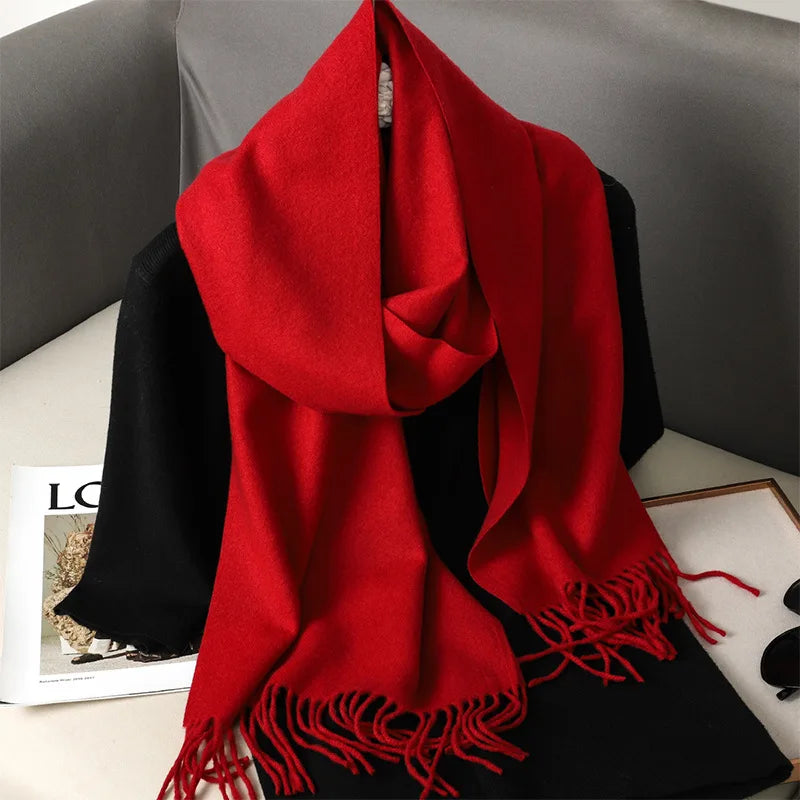 Color Solid Women Winter Scarf Warm Thicken Cashmere Shawl