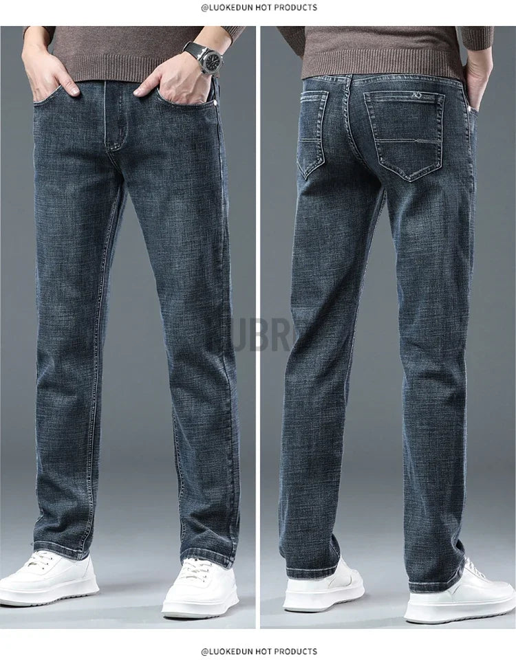 Spring Fashion Men's Light Blue Slim Jeans Stylish Business Casual Stretch Fabric Denim Pants Classic All Match Trousers
