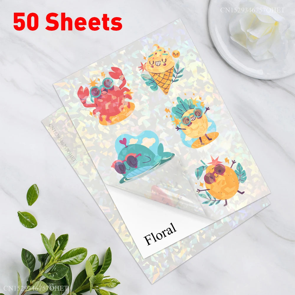 50 Sheets A4 Sticker Paper for Printer Inkjet/Laser Printer Vinyl Paper Sticker Self Adhesive Gift Stationery Label Stickers DIY