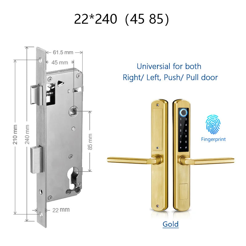 IP66 Gold Stainless steel Sliding Glass Smart Lock Ttlock App with Google home Aleax Fingerprint Electronic Digital Lock