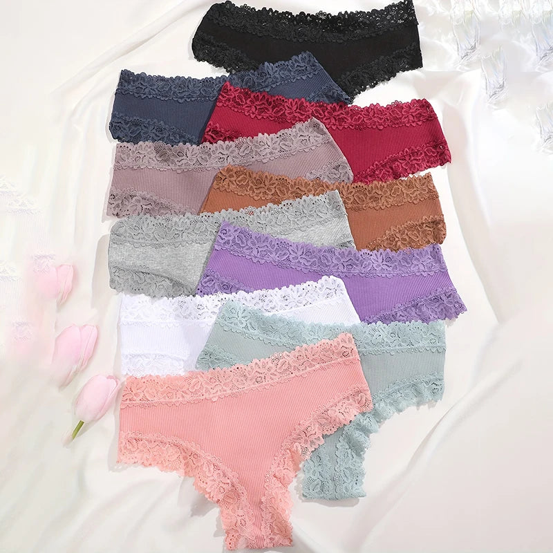 10PCS/Set Women Lace Cotton Panties Sexy Low-Waist