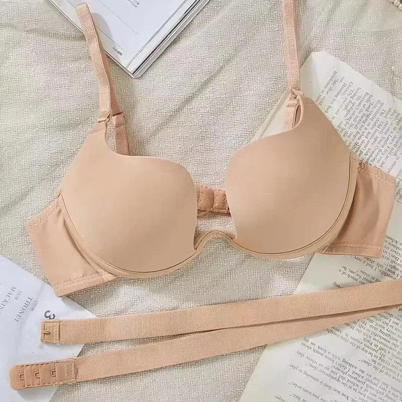 Women Push Up Bra Backless Bras Low Cut Sexy Plunge Brassiere Open Back Underwear Invisible Bra Seamless Deep U Lingerie