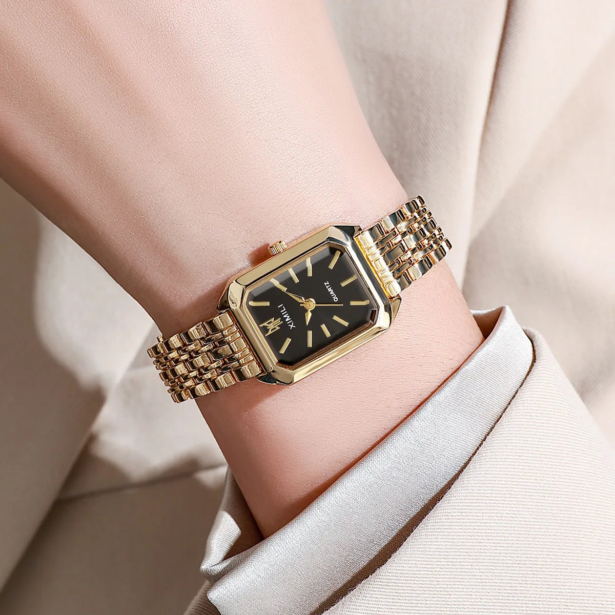 Women's Square Gold-Plated Quartz Watch – Luxury Business Dress Watch