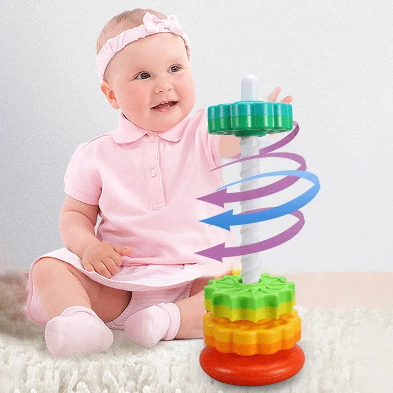 Rotating Rainbow Tower Stacking Puzzle Toys for Baby