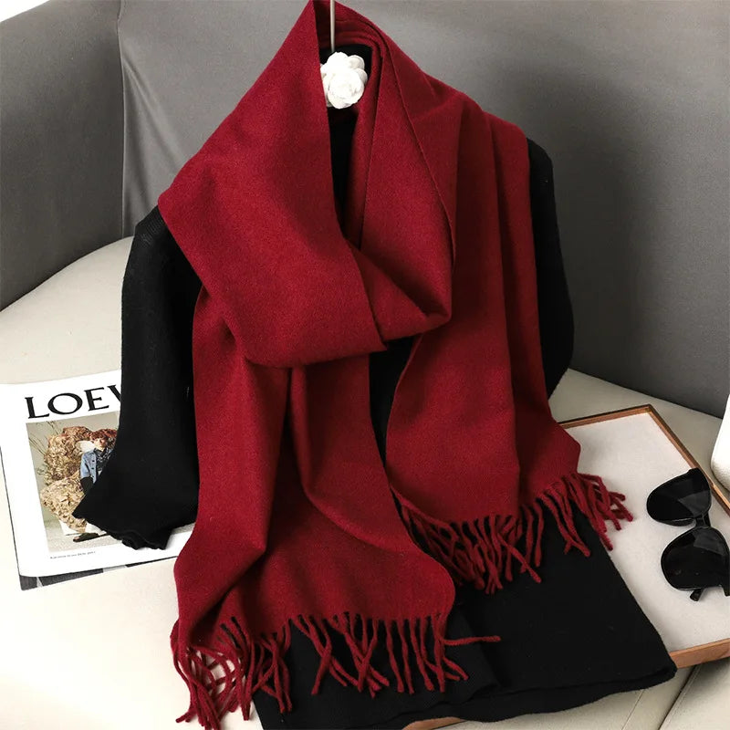 Color Solid Women Winter Scarf Warm Thicken Cashmere Shawl