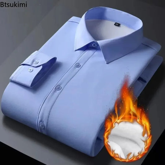 Men's Autumn Winter Long Sleeve Shirts Warm Fleece Stretch Shirt