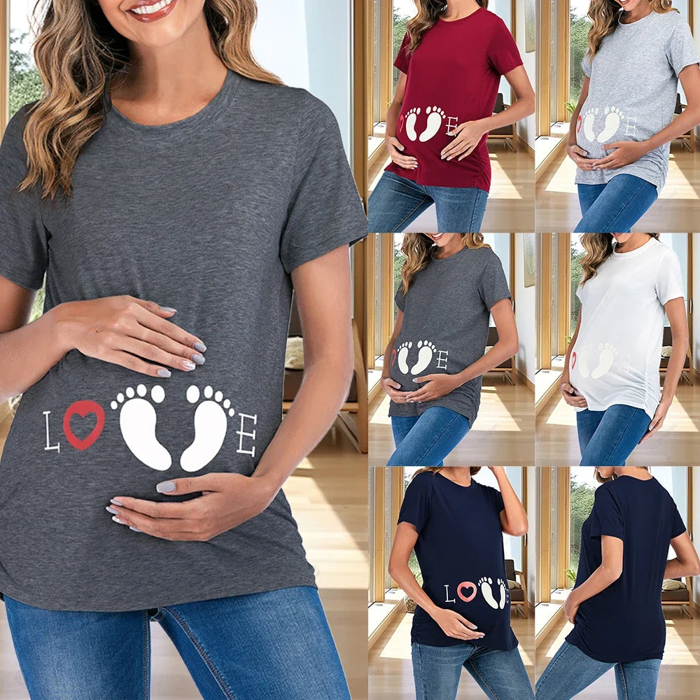 Women's Pregnancy Short Sleeve Printed T-shirt Ladies Summer Tunic Tops for Maternity