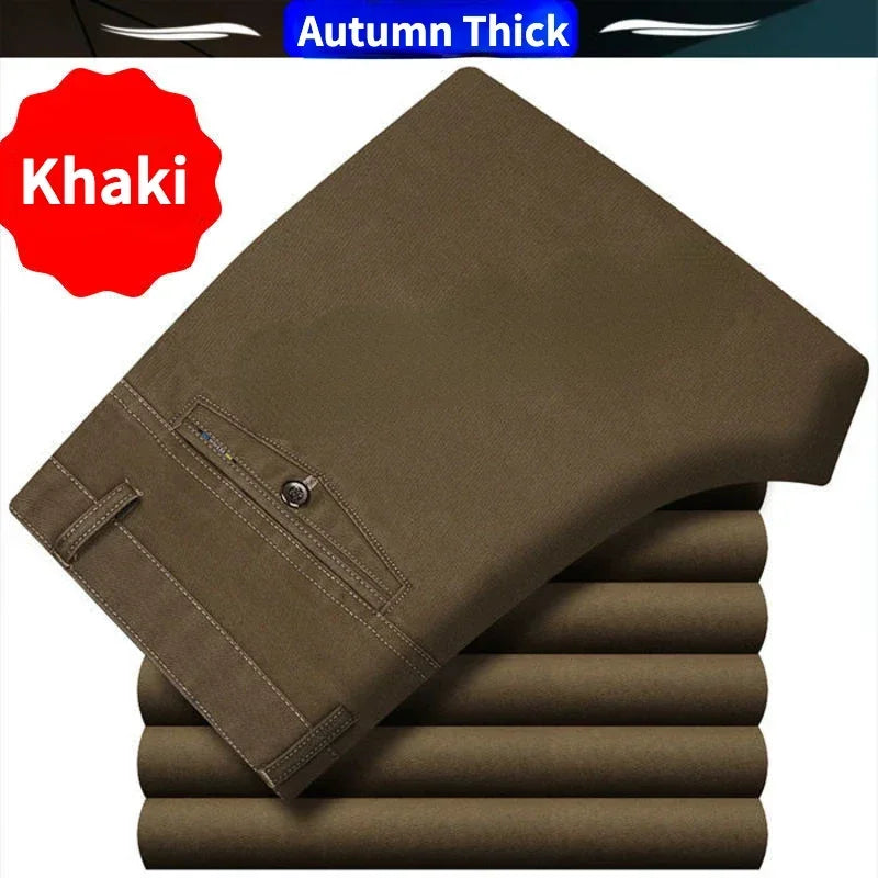 100% Cotton Summer Thin Suit Men's Casual Pants Thick Classic Stretch Trousers
