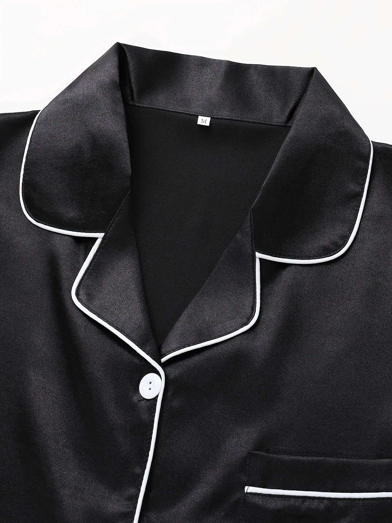 Women Solid Pajama Set Long Sleeve Button Up Lapel Top & Pants