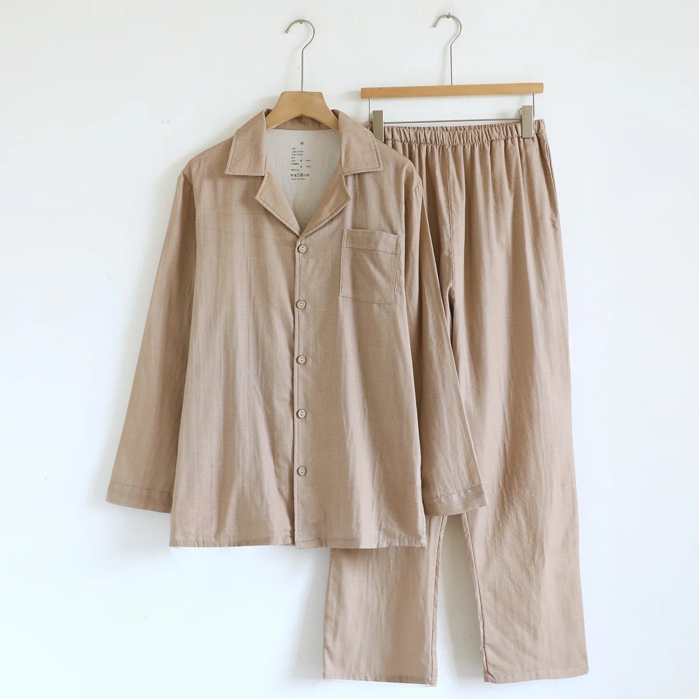 Comfortable Cotton Couples Pajamas Set for Autumn Color Woven Loose Long Sleeved Pants