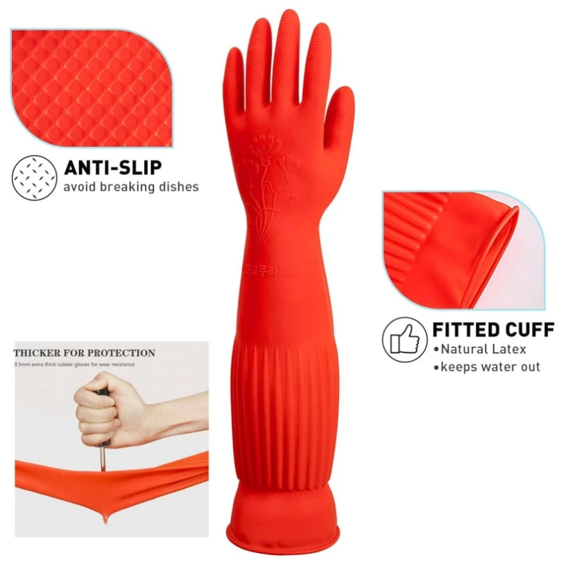 45CM Extra-Long Rubber Cleaning Gloves Non-Slip Reuseable Kitchen Washing Tools for Household Bathroom Dishwashing Latex Gloves