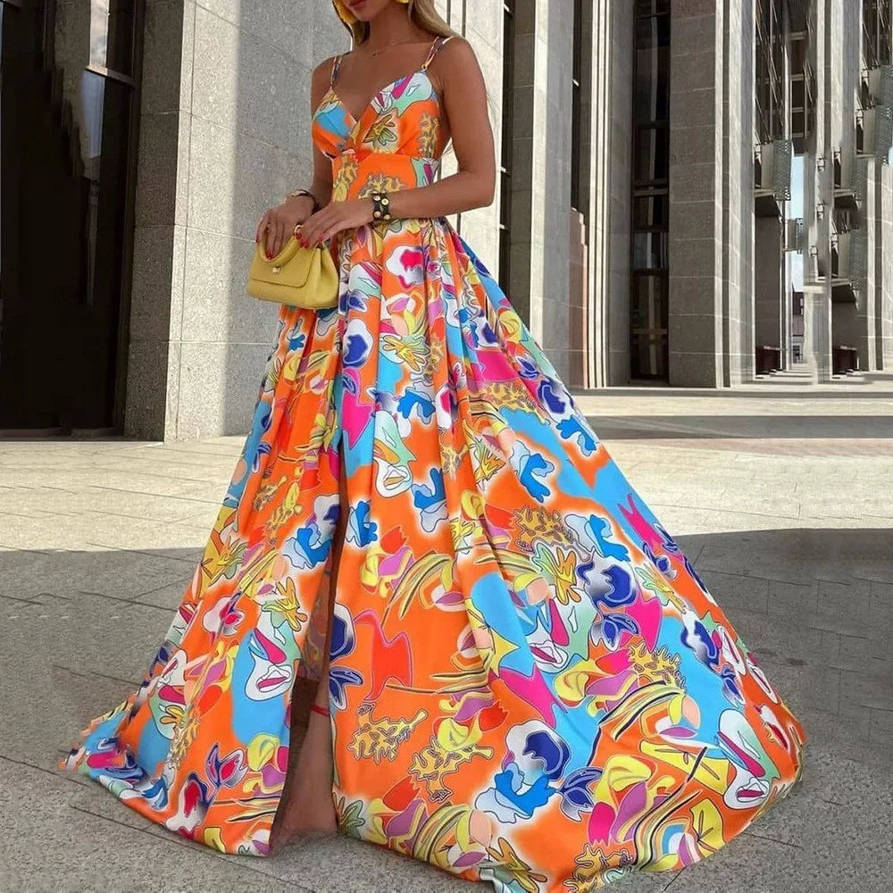 Summer Women's Chiffon Bohemian  Printing Dress Vacation Style Sleeveless