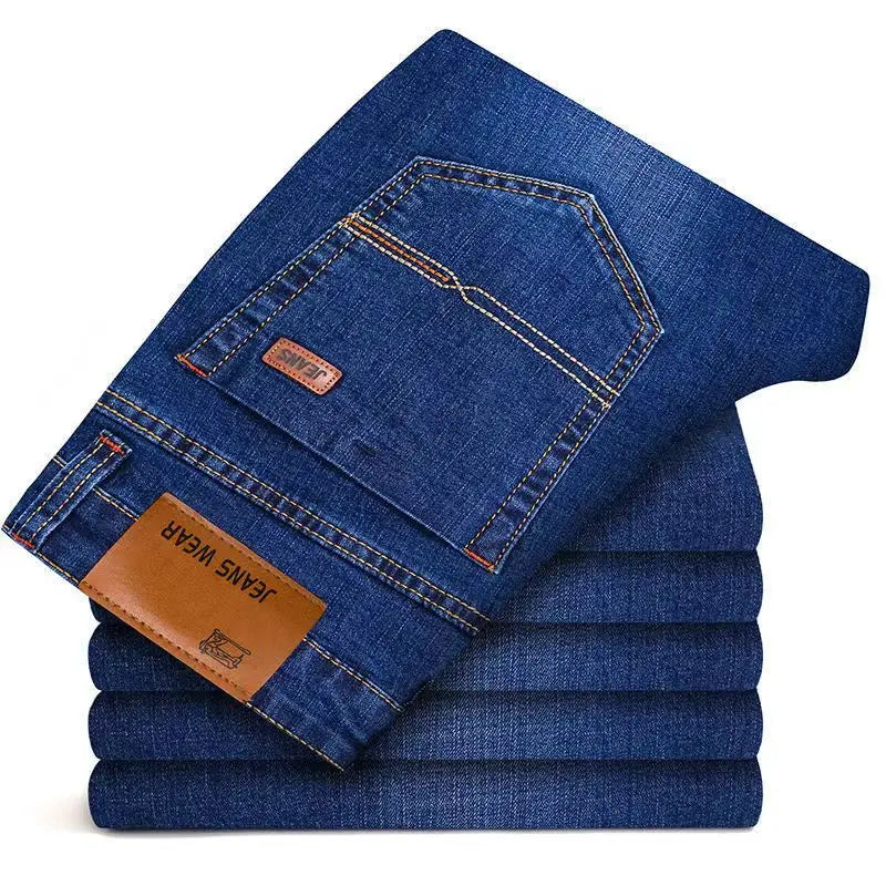 Men's Fashion Business Jeans Classic Style Casual Stretch Slim Denim Trousers