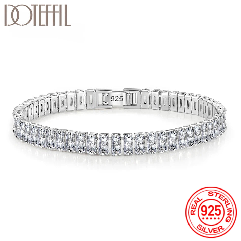 Women 925 Sterling Silver Tennis Bracelet Crystal Luxury Zirconia Wedding Charm Jewelry