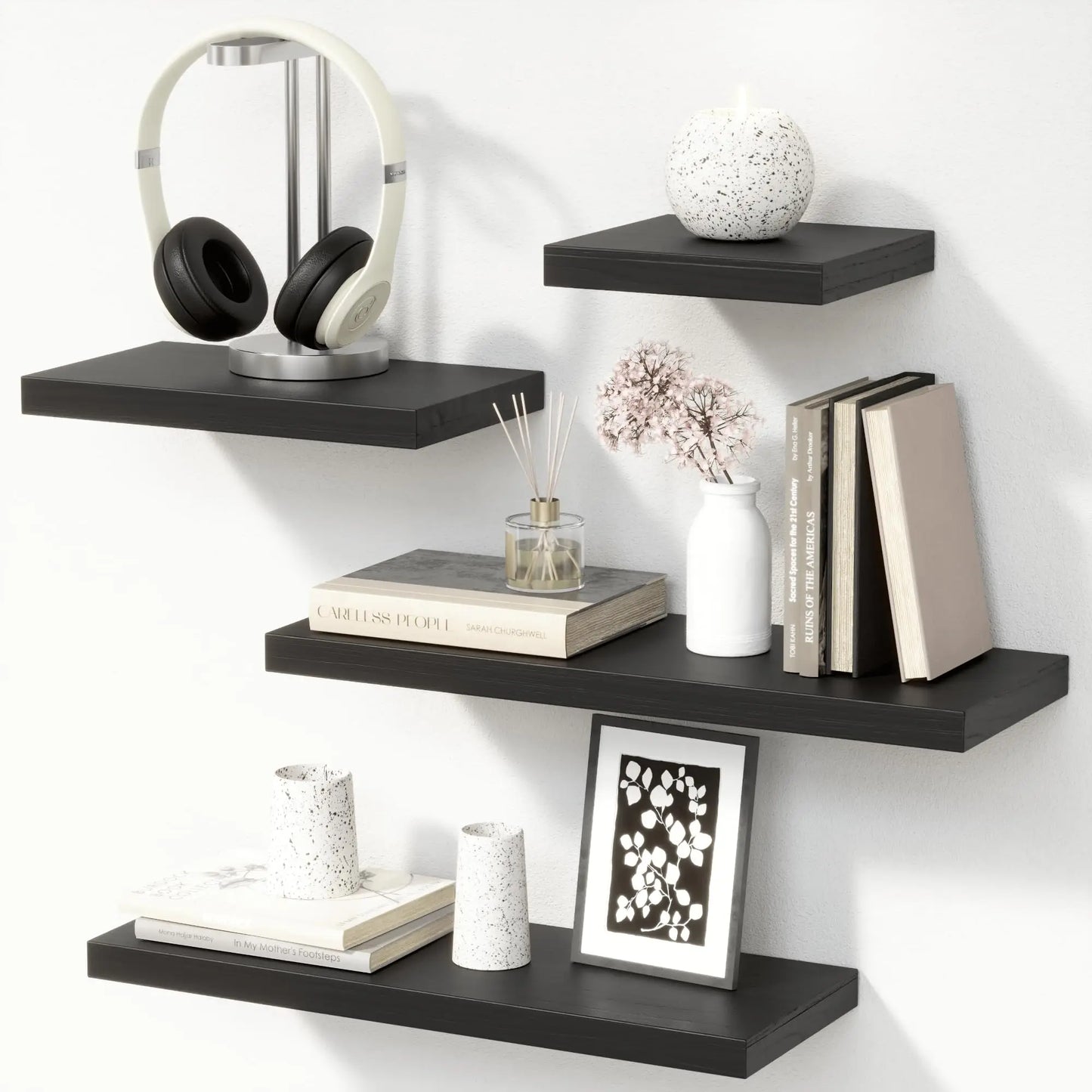 Floating Shelves with Invisible Bracket, Rustic Wood Wall Mounted Shelves Set of 4, Hanging Wall Shelves Display for Wall Room