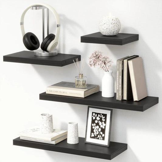 Floating Shelves with Invisible Bracket, Rustic Wood Wall Mounted Shelves Set of 4, Hanging Wall Shelves Display for Wall Room