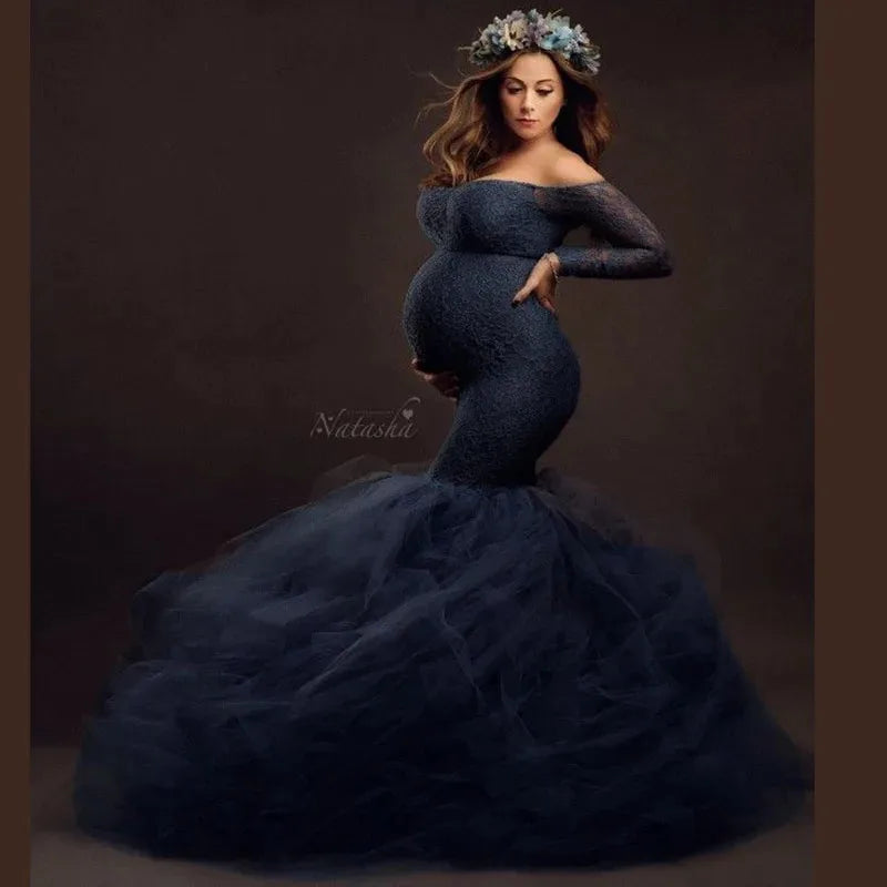 Sexy Lace Off shoulder Pregnancy Dress Photography Props Maxi Gown